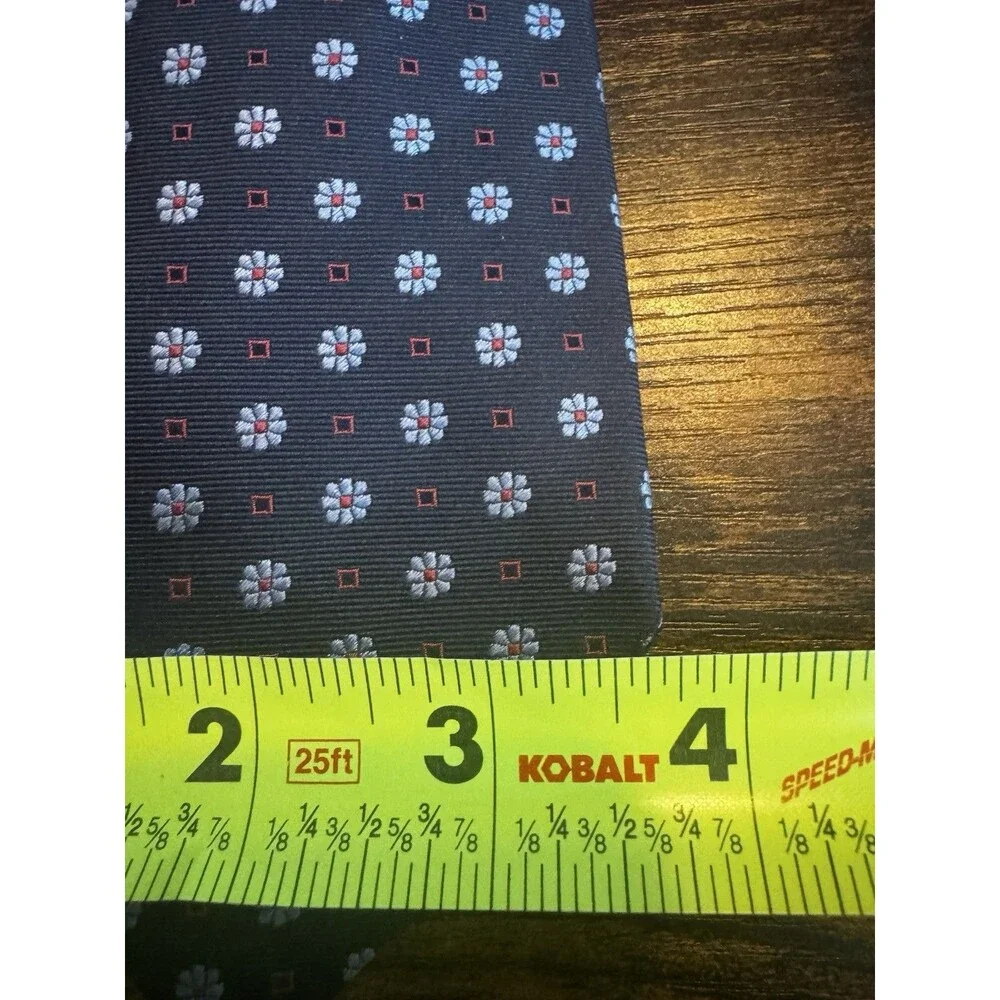 Burberry London Mens Silk Tie Navy Blue Red Floral Medallion Geometric Italy